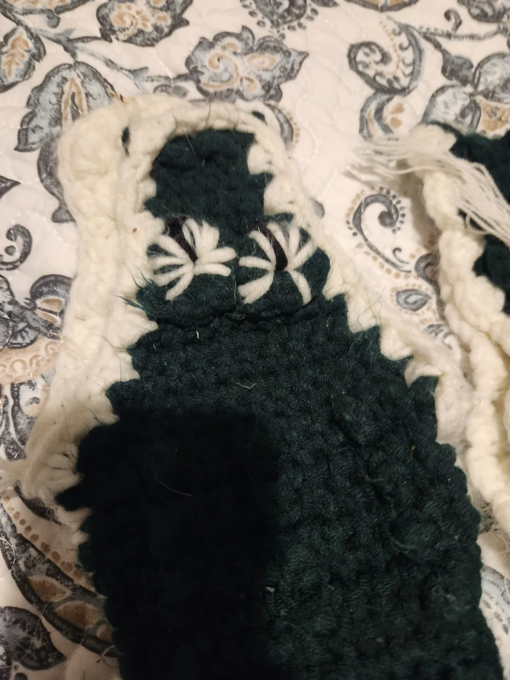 Handmade Alligator Dark Green and Cream Crocheted Socks - Cozy
